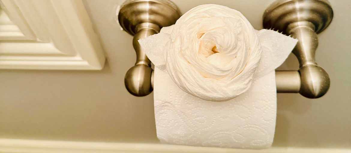 a toilet paper roll with a toilet paper rose on top